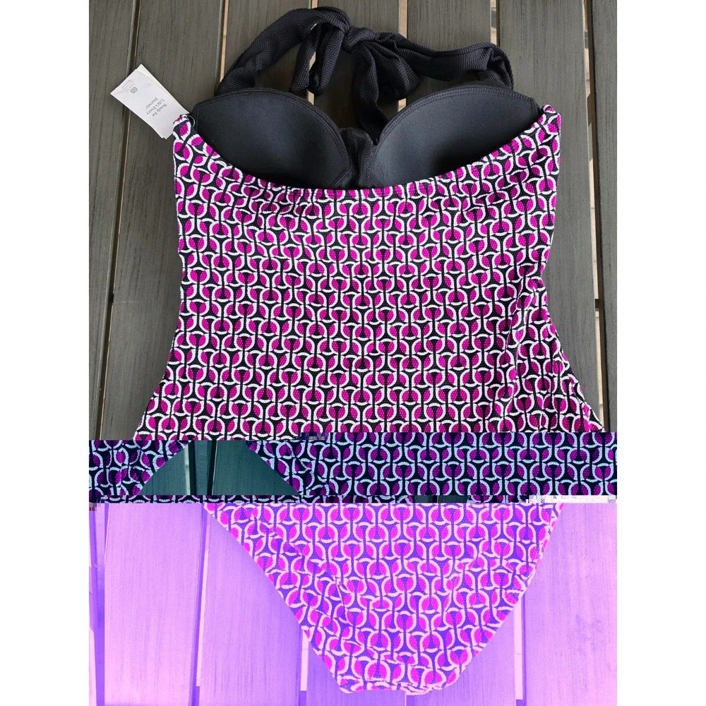 LANDS' END Size LG Geometric Tankini One-Piece Swimsuit  (333)